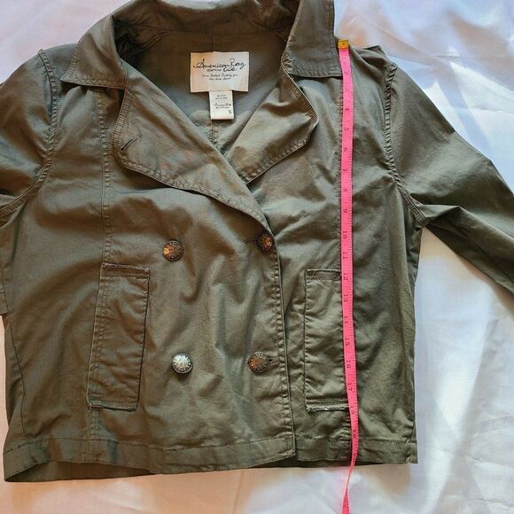 American Rag Olive Green Military Utility Jacket Sm Button Front Epaulette Crop - Picture 7 of 10